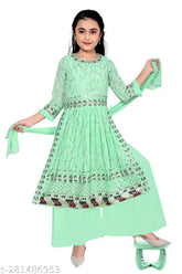 Embellished cotton kurta palazzos for girls, Indian fashion wear with dupatta, ideal for celebrations